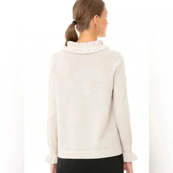 TUCKERNUCK Ivory Gold Shimmer Edie Ruffle Sweater Wool Cashmere Size XS - Picture 10 of 11